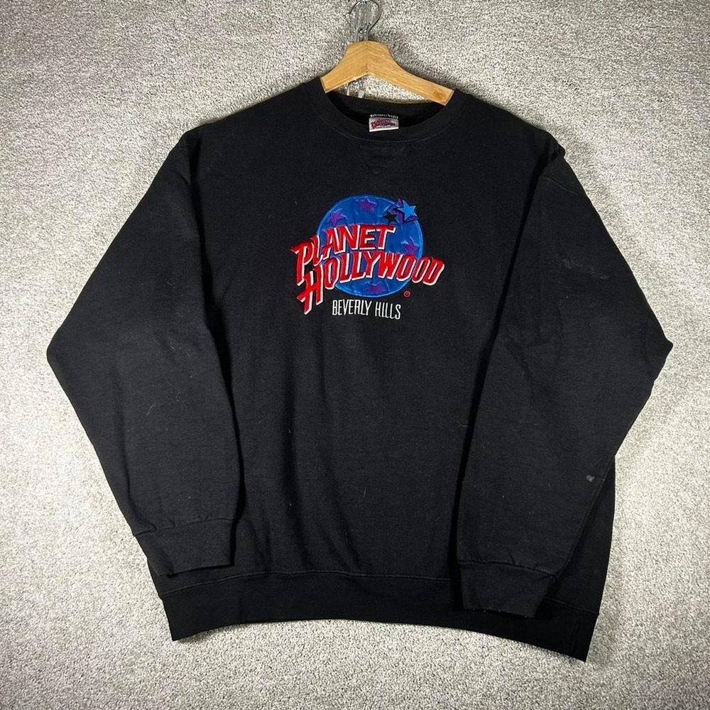 Vintage 90s men's Planet Hollywood Beverly Hills thick black crewneck Size XL